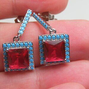 14k Turquoise garnet Earring